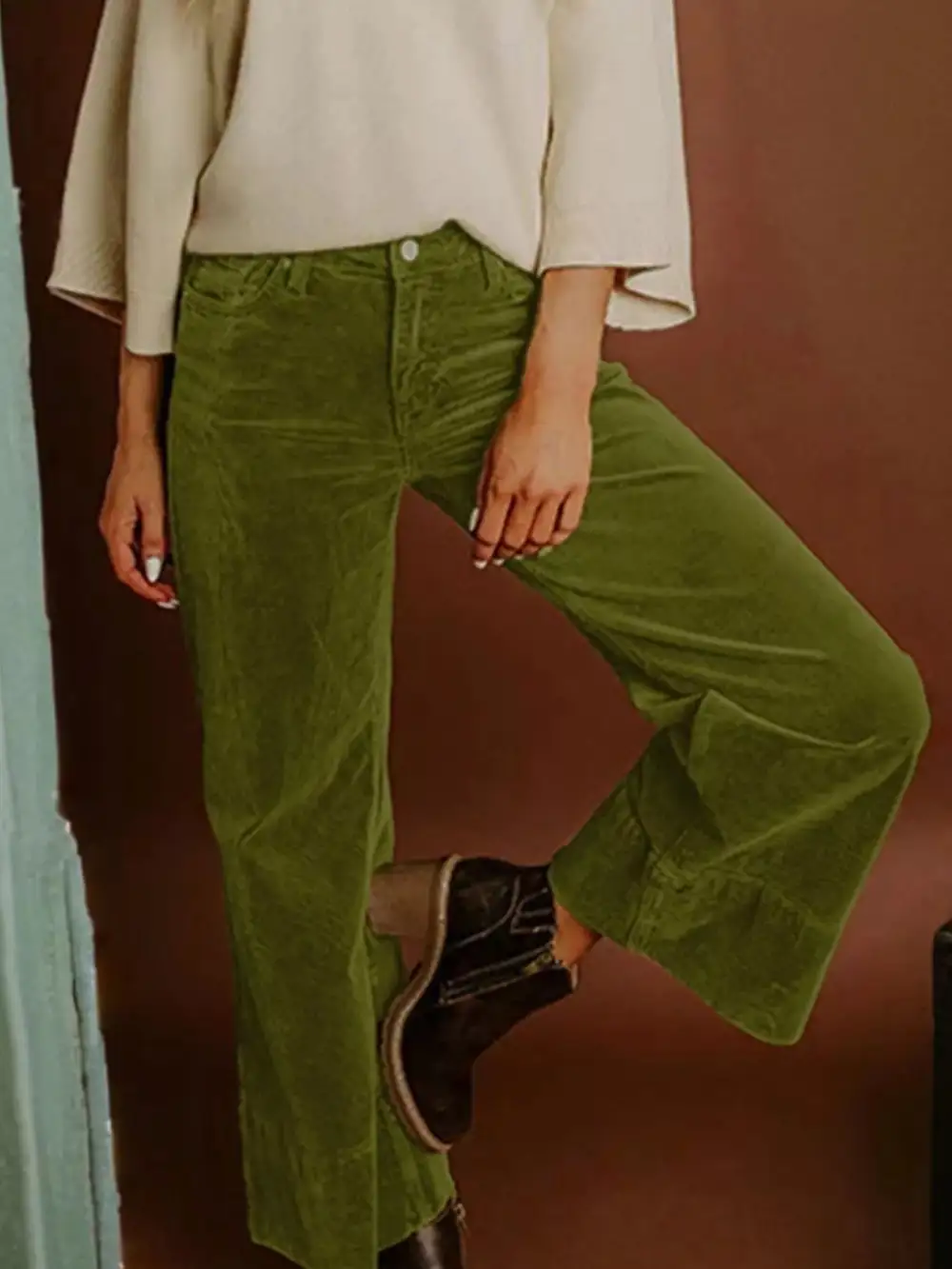 Corduroy Solid Color High Waist Wide Leg Pants