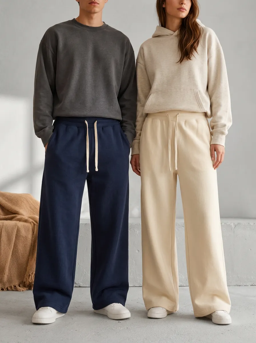 Unisex Drawstring Soft-Touch Wide-Leg Track Pants