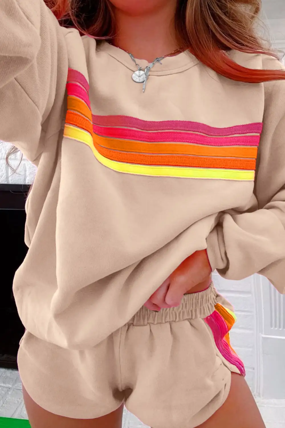 Striped Pullover Relaxed Shorts Lounge Set Mood