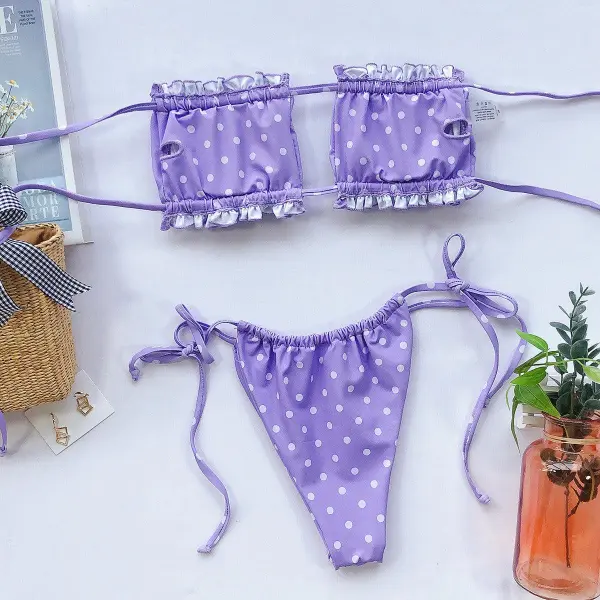 Frill Trim Ruched Bikini Swim Set