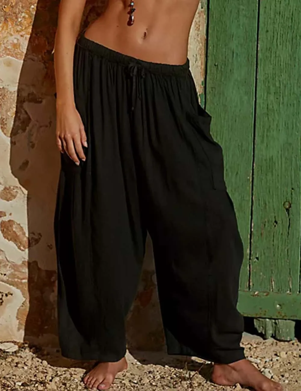 Elastic Waist String Tie Pocket Cozy Pants