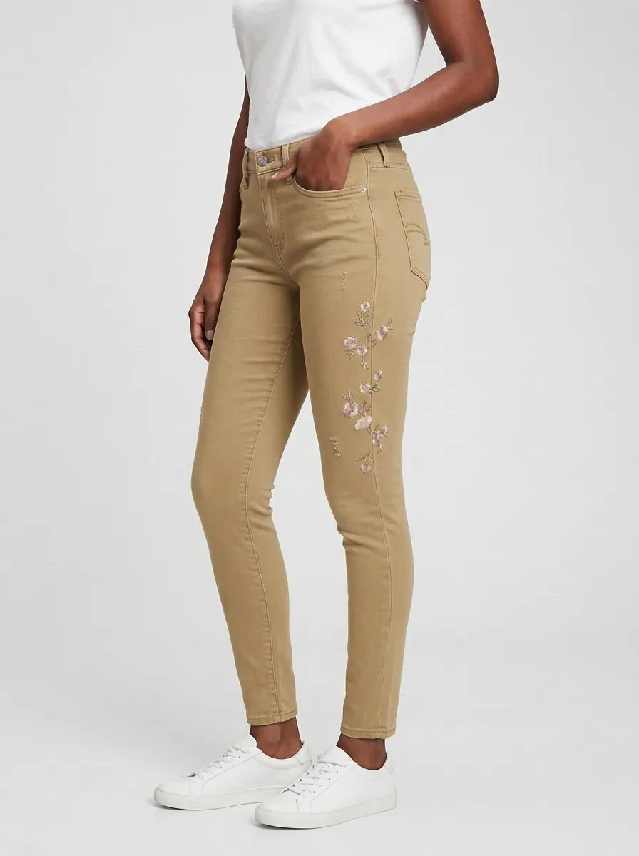 Women's Ridge Floral Embroidered Printed Slim Jeans