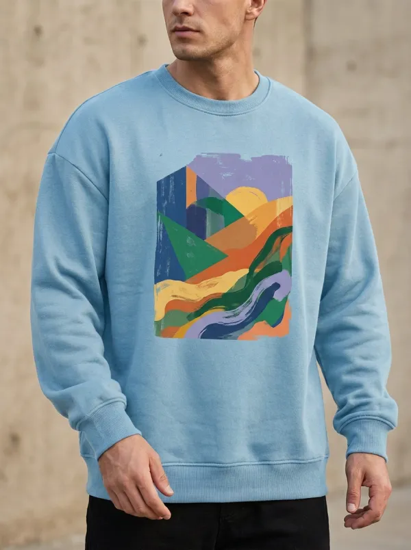 Men's Abstract Landscape Sun Mountains Printed Sweatshirt