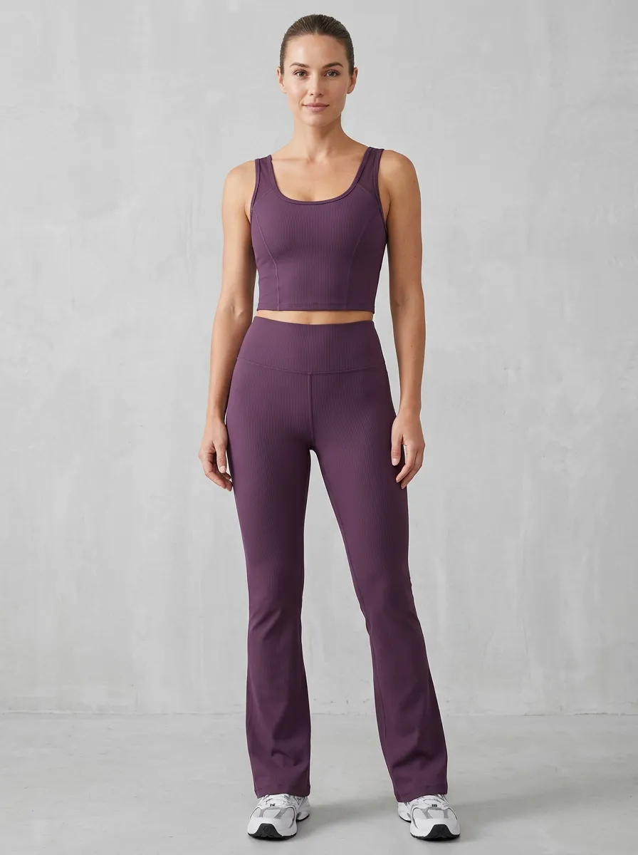 Active Ribbed Yoga Women's Tank Top Flare Pants Active Set