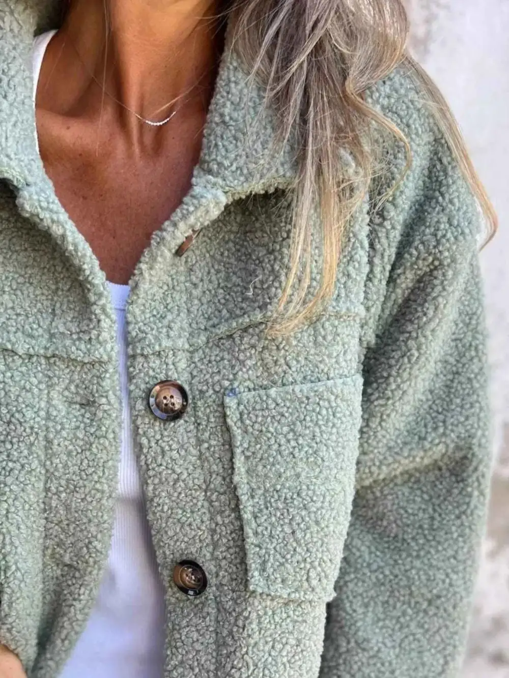 Plus Size Single Breasted Sherpa Shacket