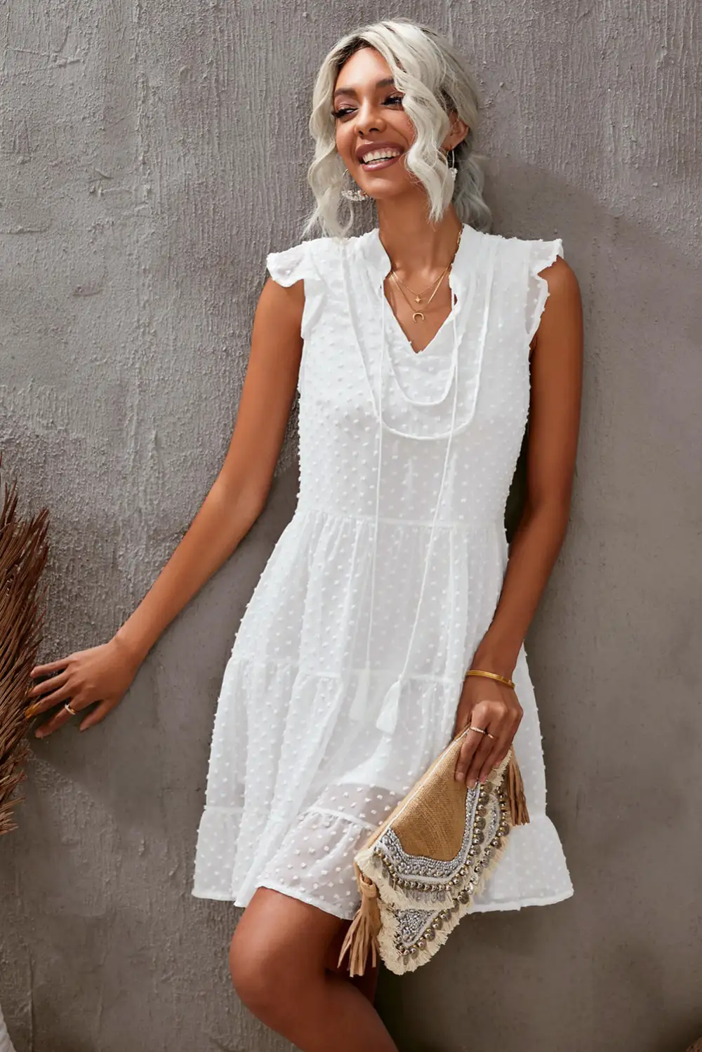 Swiss Dot Tiered Babydoll Mini Dress