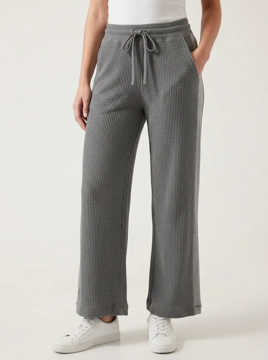 Women's Waffle Knit Drawstring Wide Leg Lounge Pants