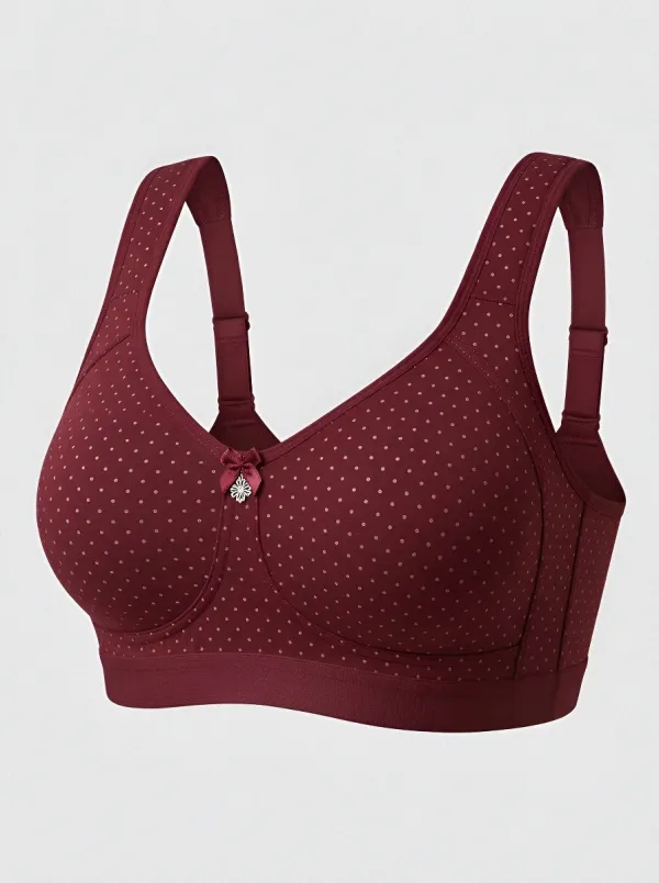 Women's Plus Size Grey Polka Dot Full-Coverage Bow-Detail Wireless Bra