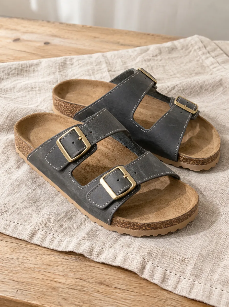 Unisex Casual Double Buckle Cork Footbed Sandals