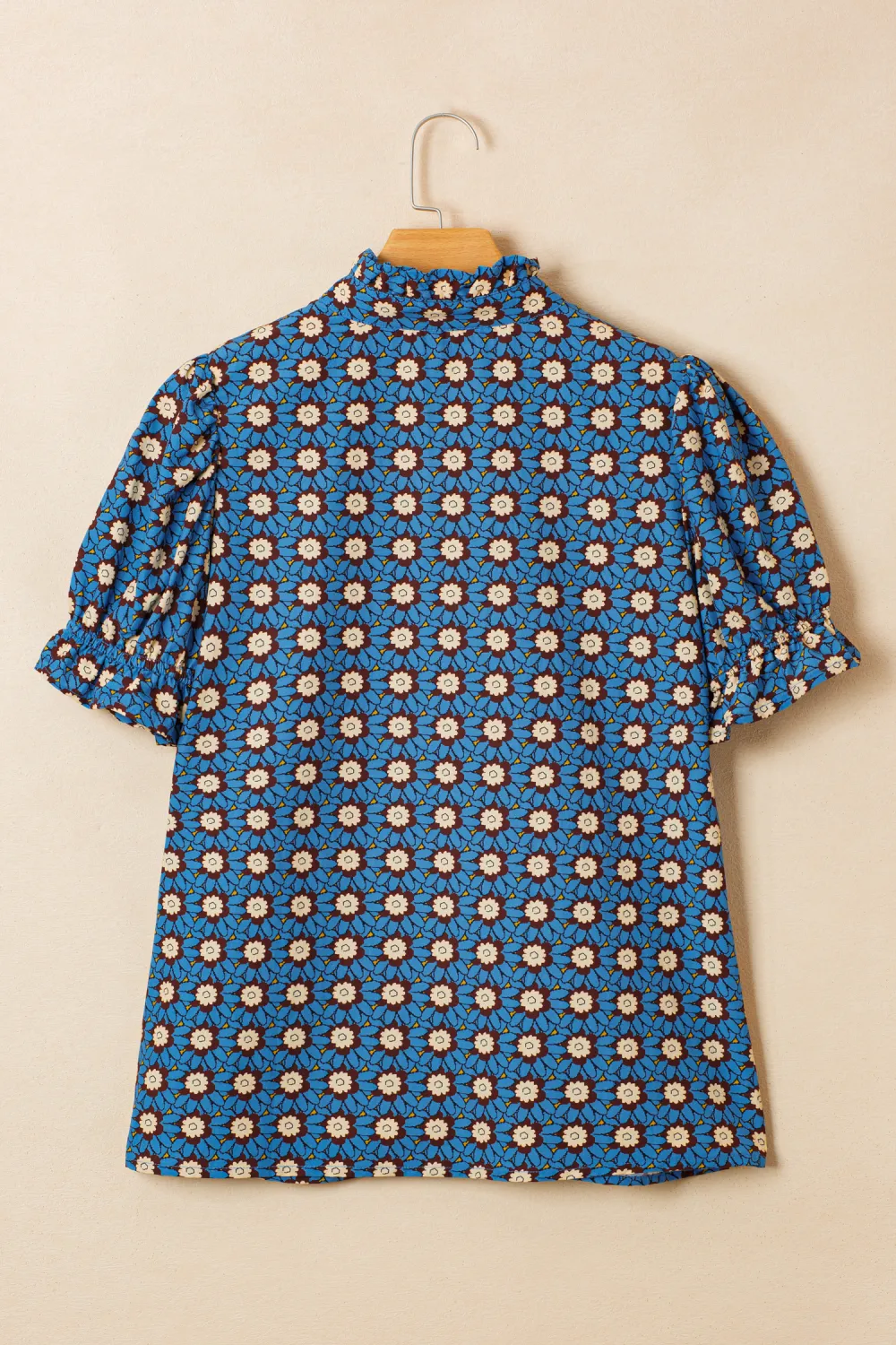 Sky Blue Retro Floral Print Blouse
