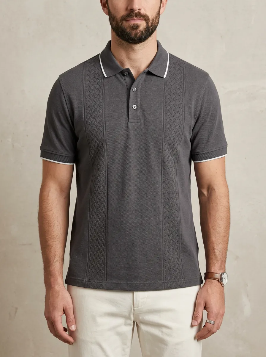 Men's Casual Vintage Braided Texture Pattern Printed Polo Shirt