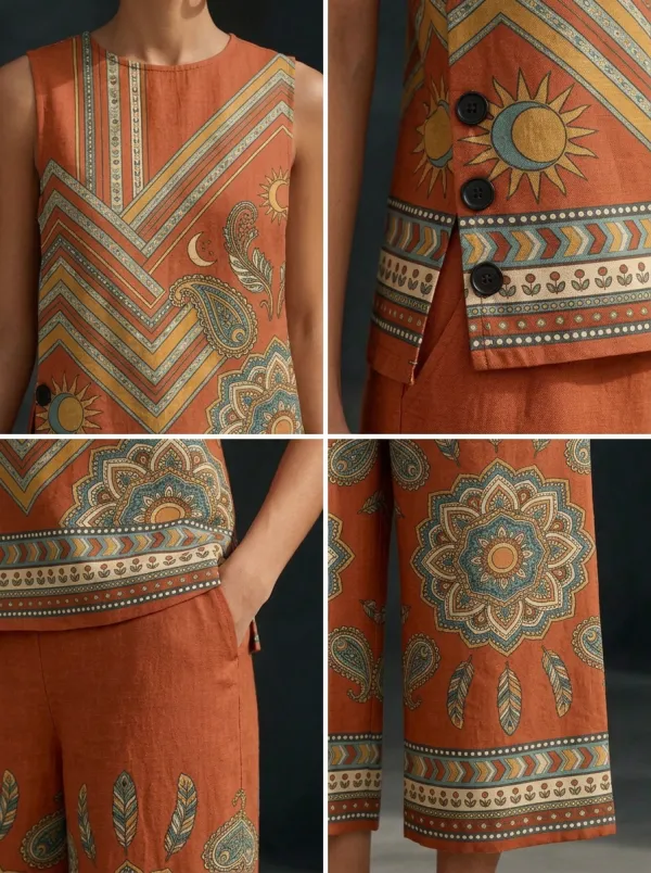 Women's Boho Ethnic Mandala Paisley Printed Sleeveless Set
