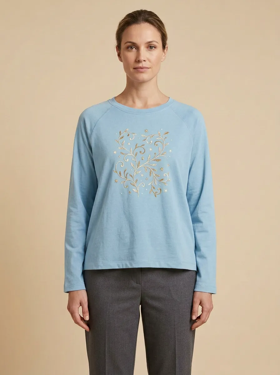 Women's Botanical Floral Graphic Raglan Long-Sleeve Top