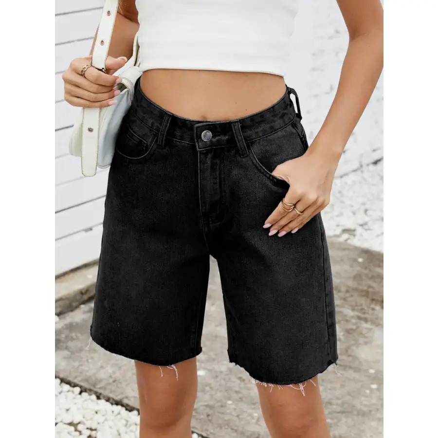 Raw Hem Washed Denim Shorts