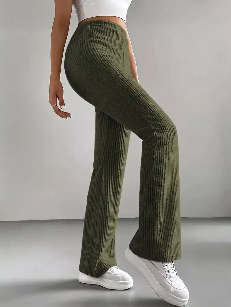 Classic Ribbed Knit High Waist Flare Pants