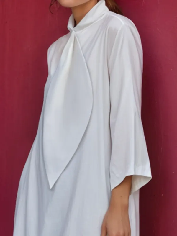 Solid Color Relaxed Three Quarter Sleeve Stand Collar Shirt Dress Mini
