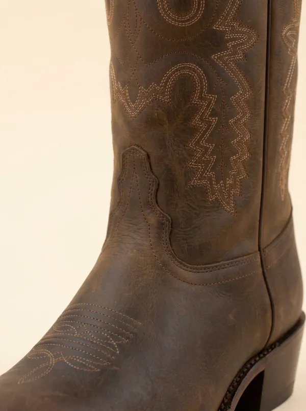 Men's Western Cowboy Brown Leather Embroidered Printed Boots
