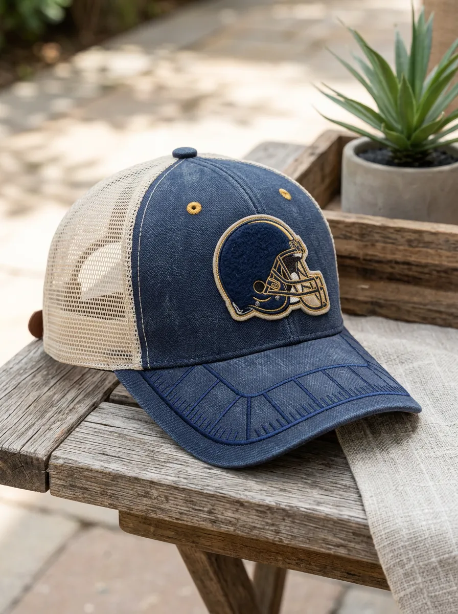 Men's Gridiron Football Fan Helmet Patch Embroidered Mesh Trucker Hat