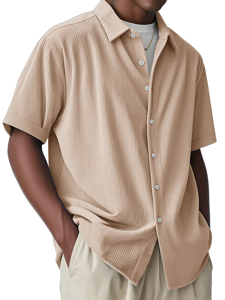 Short Sleeve Open Collar Striped Shirt