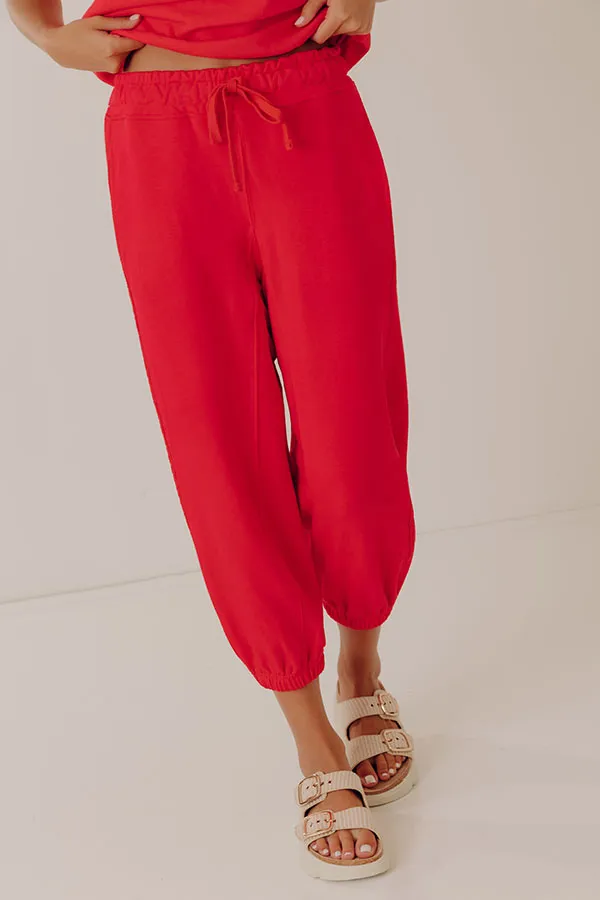 Mid Rise Relaxed Cropped Knit Drawstring Jogger Pants