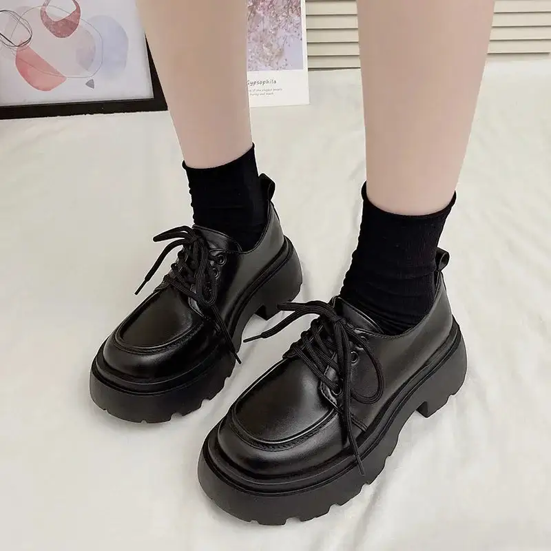 Leather Lace-Up Loafer Flats
