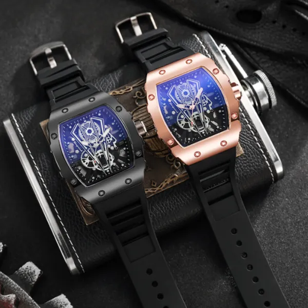 Barrel Shape Men's Quartz Watch, Silicone Strap Business Calendar Sports Wrist Watch