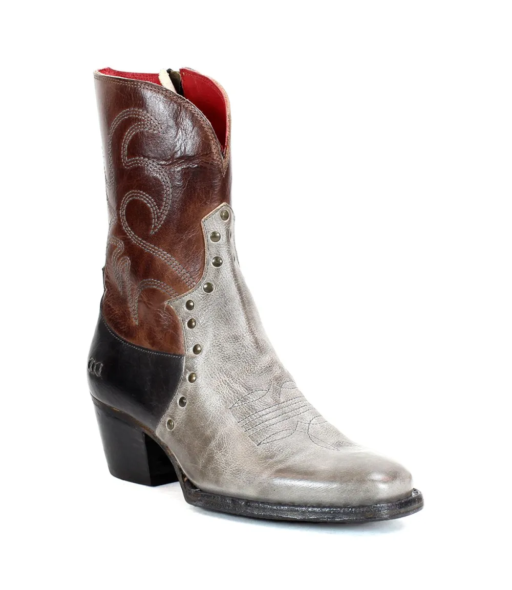 Side-Zip Studded Contrast-Stitched Western Boots
