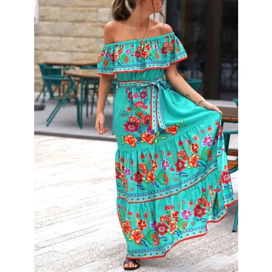 Floral Off Shoulder Ruffle Maxi Dress