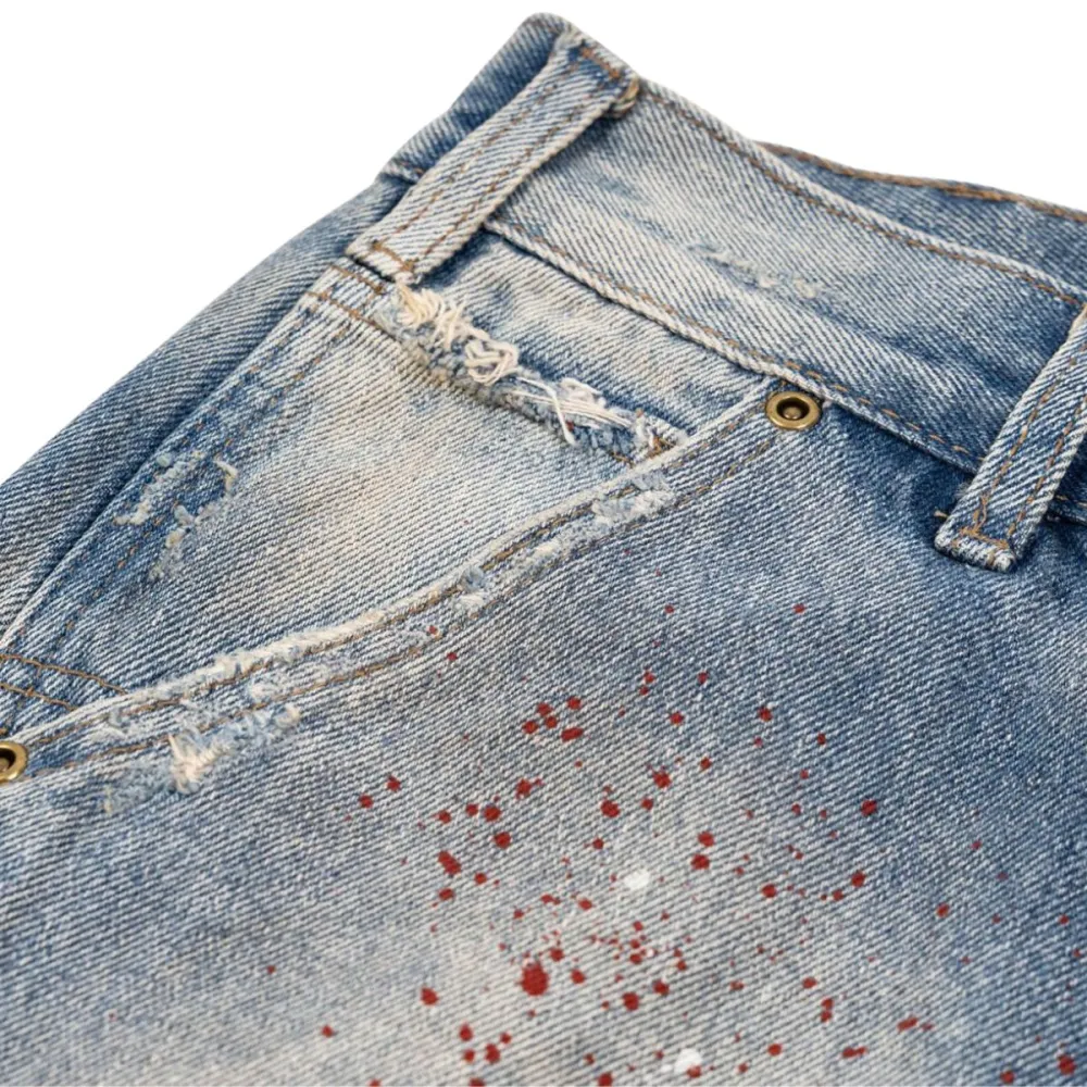 Ripped Splatter Print Denim Jeans