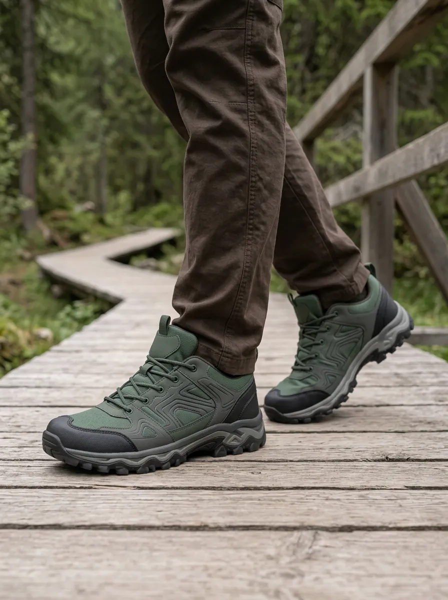 Men's Hiking Lover Green Mountain Pattern Printed Shoes