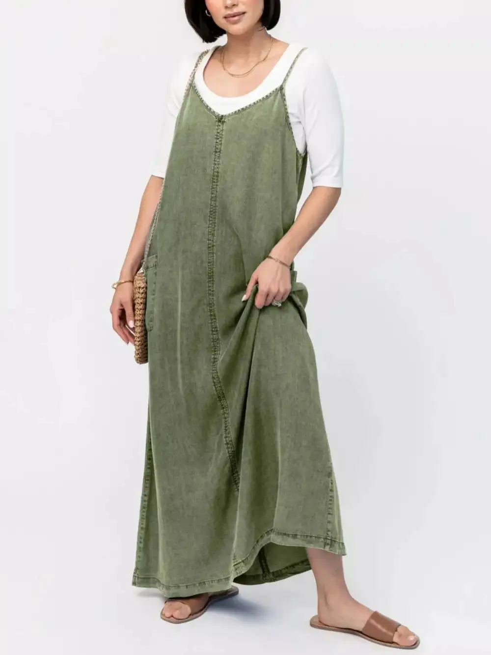 Casual Washed Denim Cami Maxi Dress