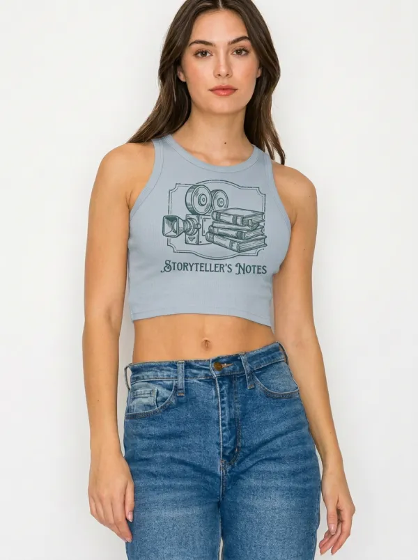 Women's Book Movie Lover Storyteller's Notes Printed Crop Top