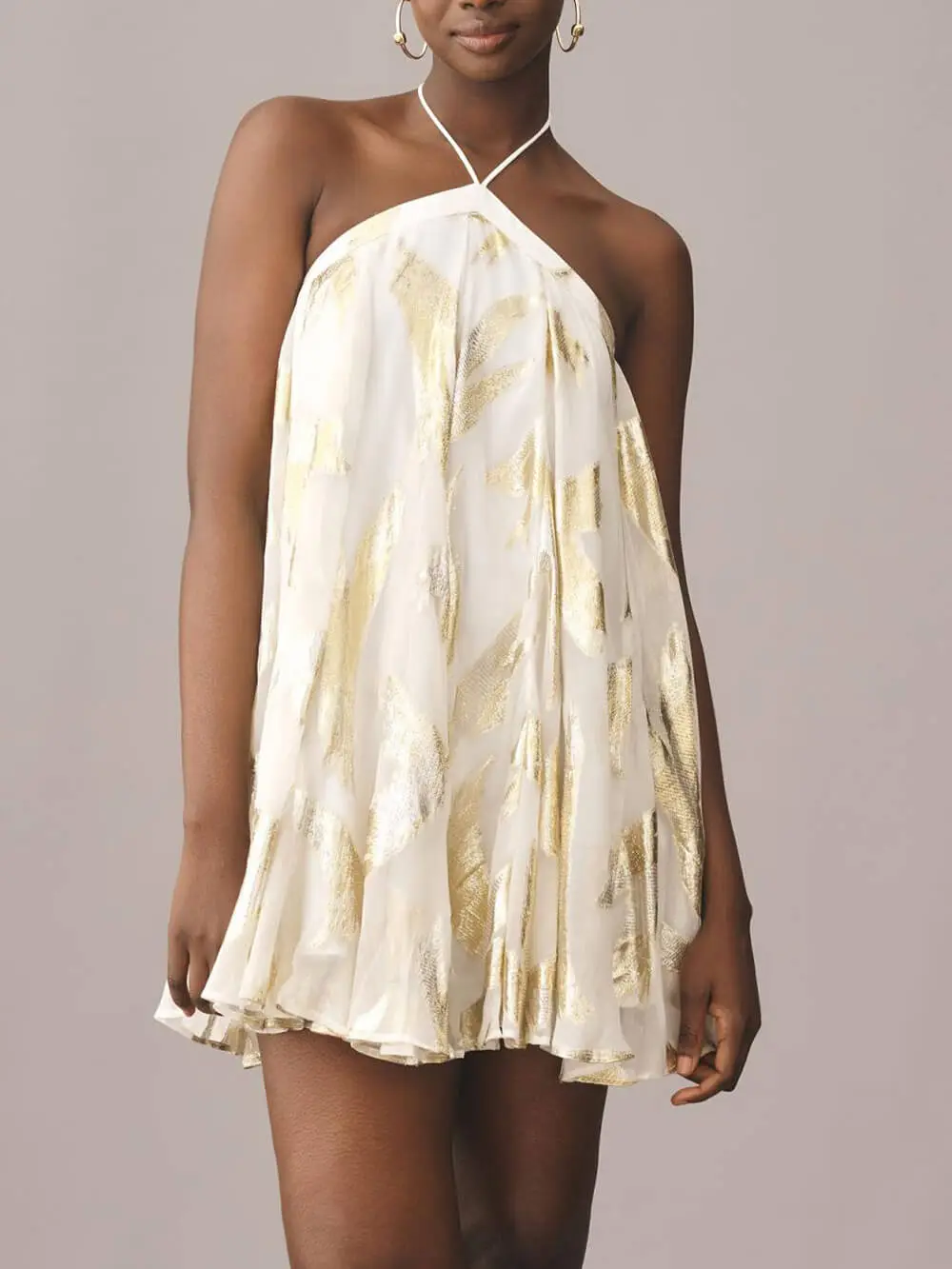Sequins Hanging Neck Halter Print Mini Dress