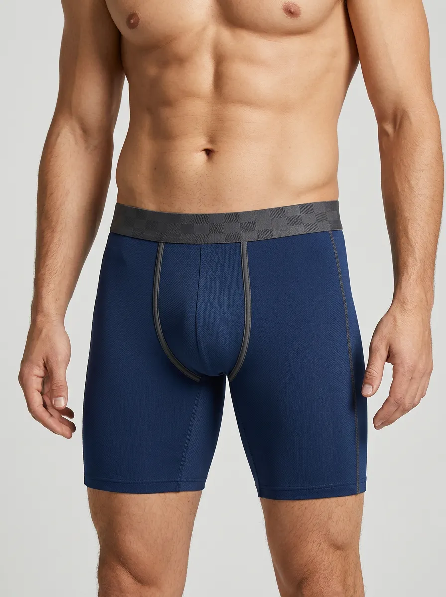 Men's Athletic Performance Blue Checkered Waistband Boxer Briefs
