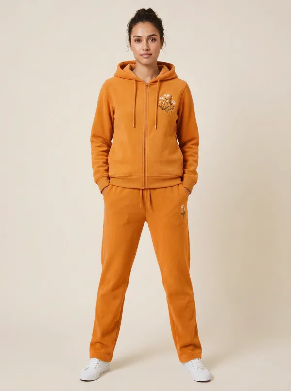 Women's Floral Embroidered Zip-Up Hoodie And Straight-Leg Jogger Set
