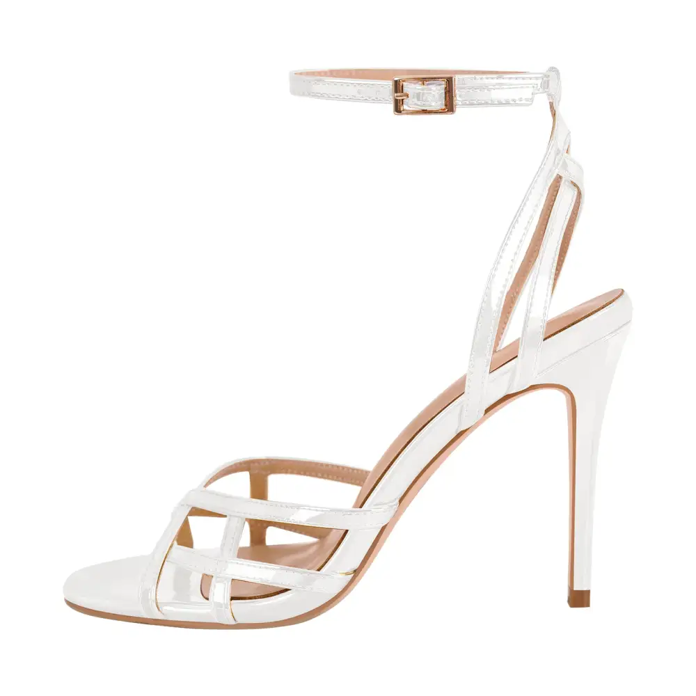 Round Toe Ankle Strap Stiletto Sandals