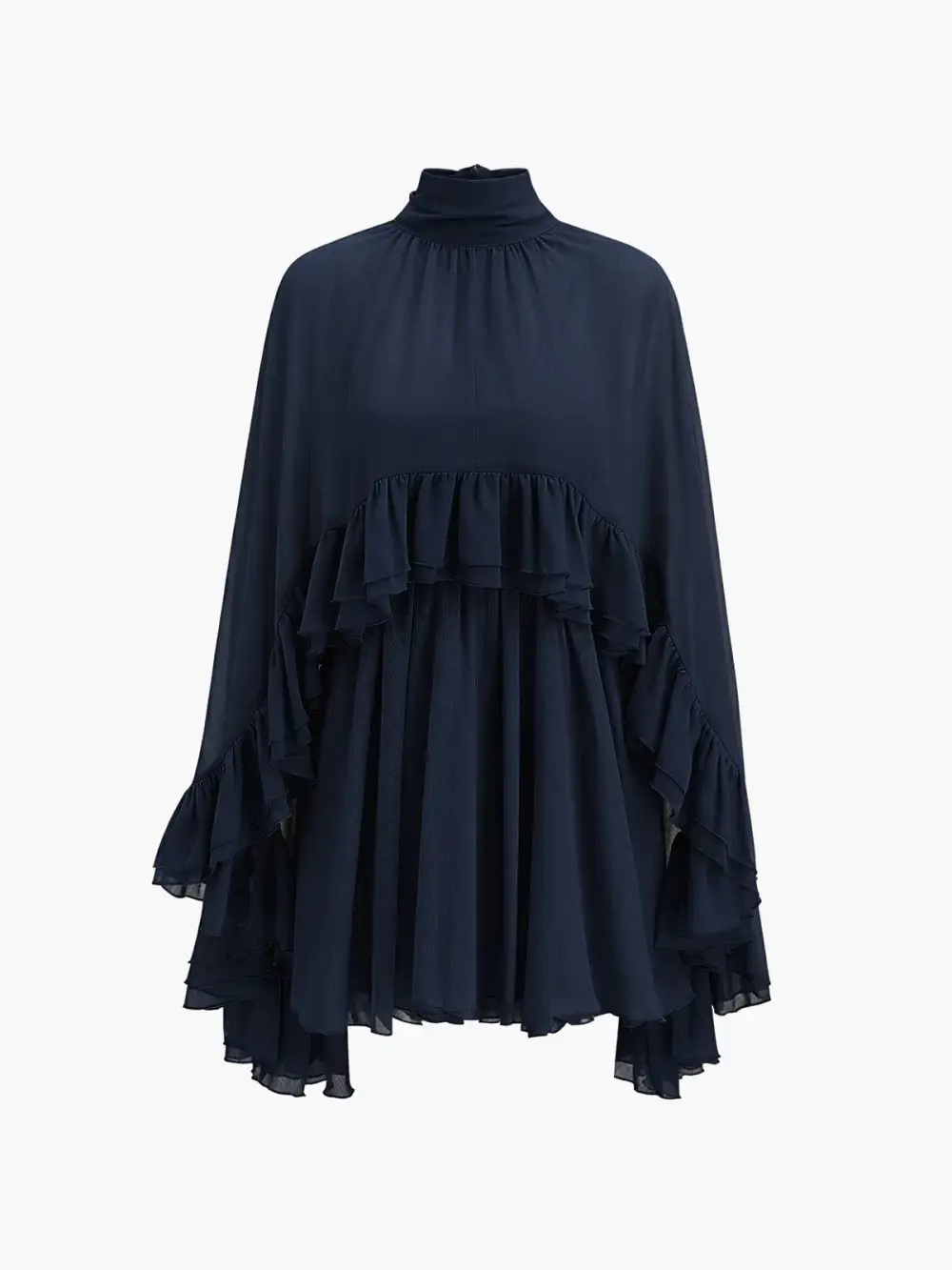 Semi Sheer Chiffon Ruffle Cape Mini Dress