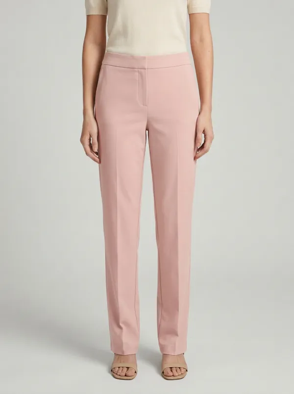 Women's Minimalist Solid Grey Mid-Rise Straight Leg Trousers