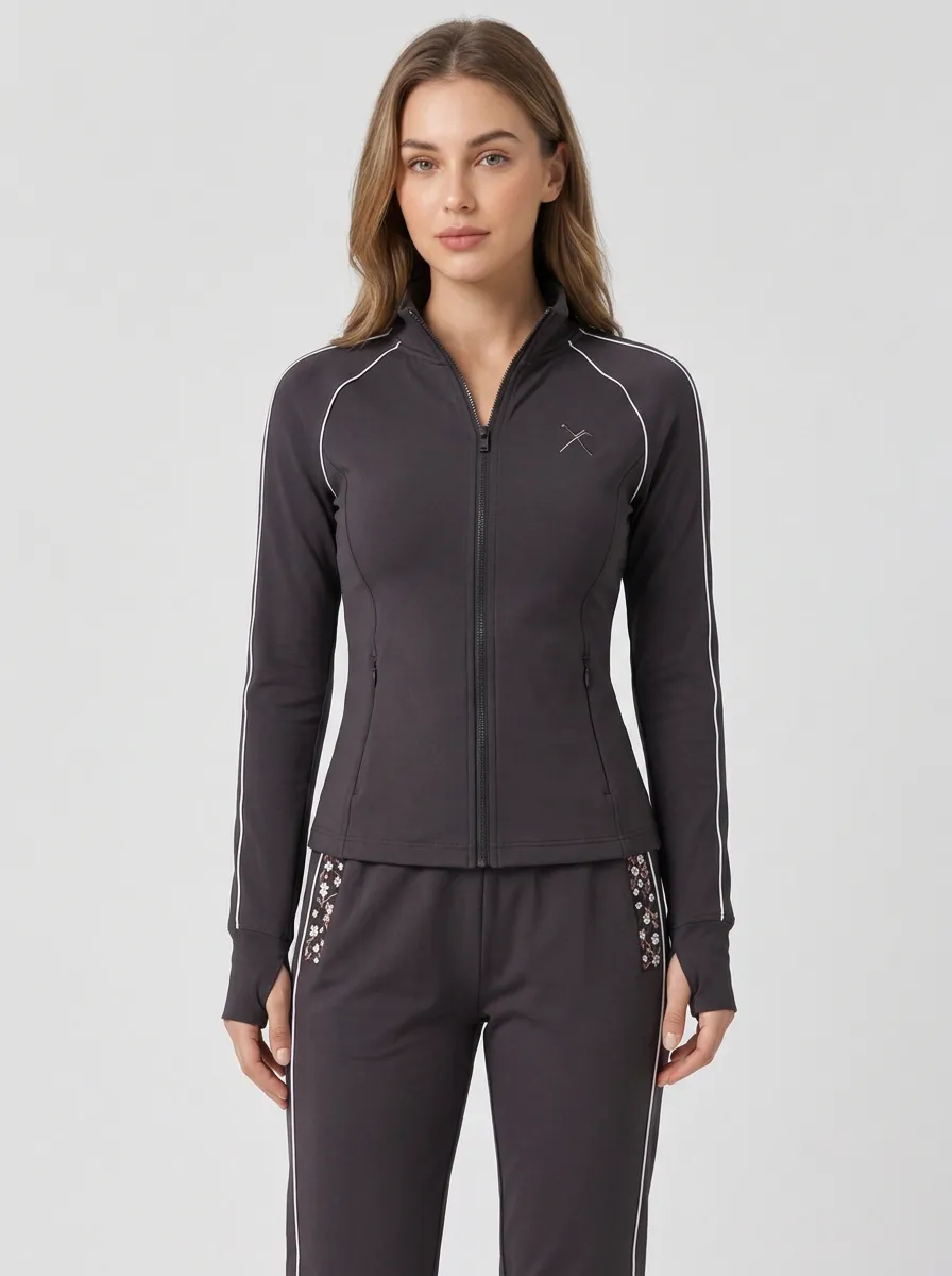 Women's Dusty Pink Floral Side-Striped Tracksuit