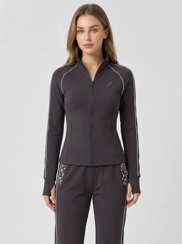 Women's Dusty Pink Floral Side-Striped Tracksuit