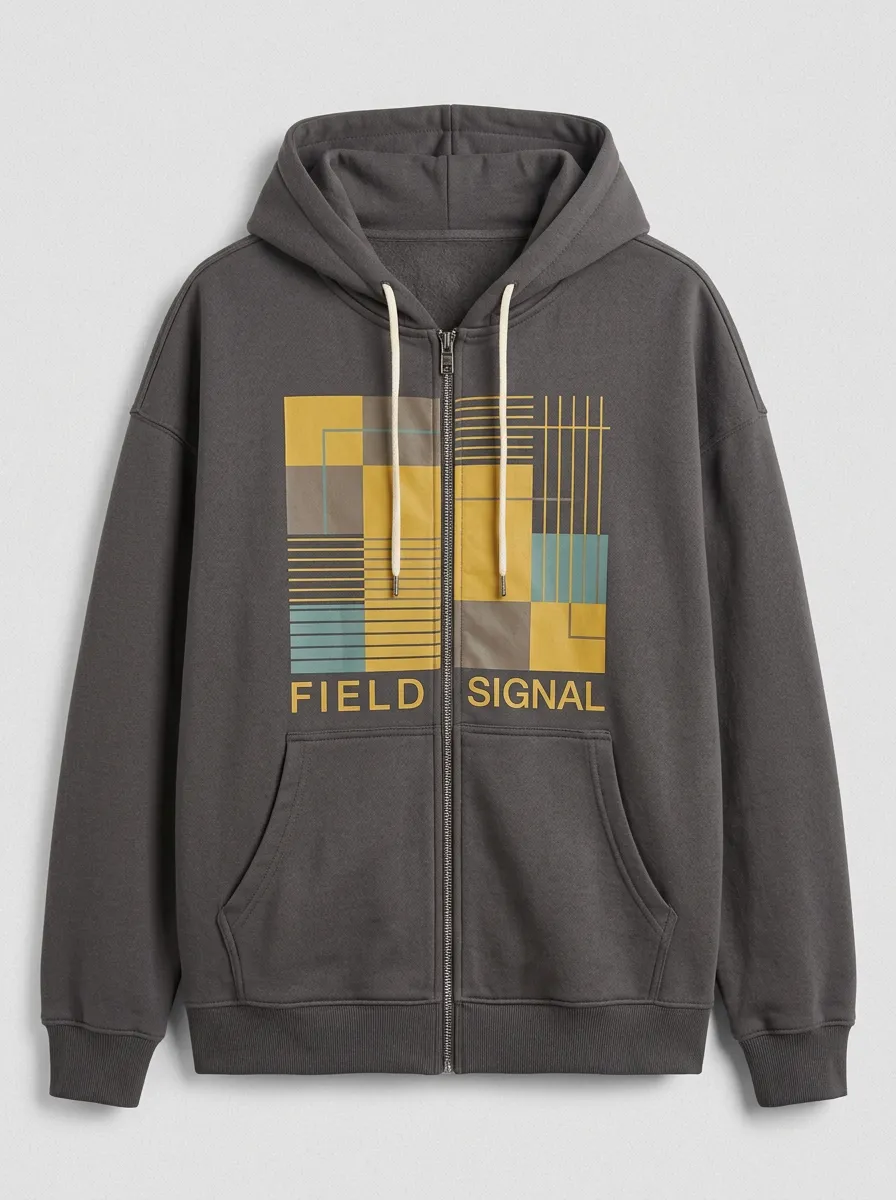 Unisex Field Signal Geometric Pattern Printed Zip-up Hoodie