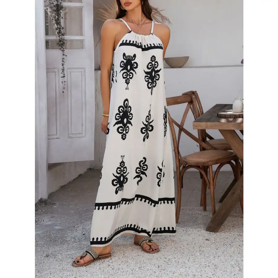 Grecian Neck Printed Maxi Dress