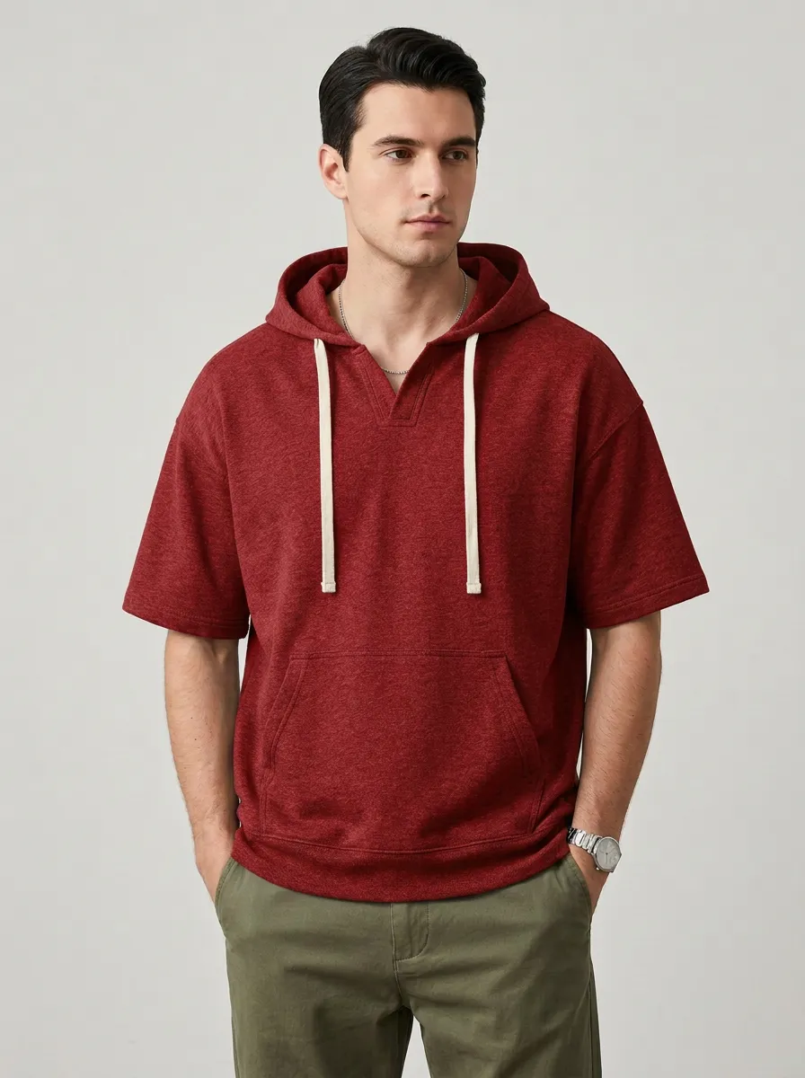 Modern Short Sleeve Pullover Minimalist Look Men's Hoodie