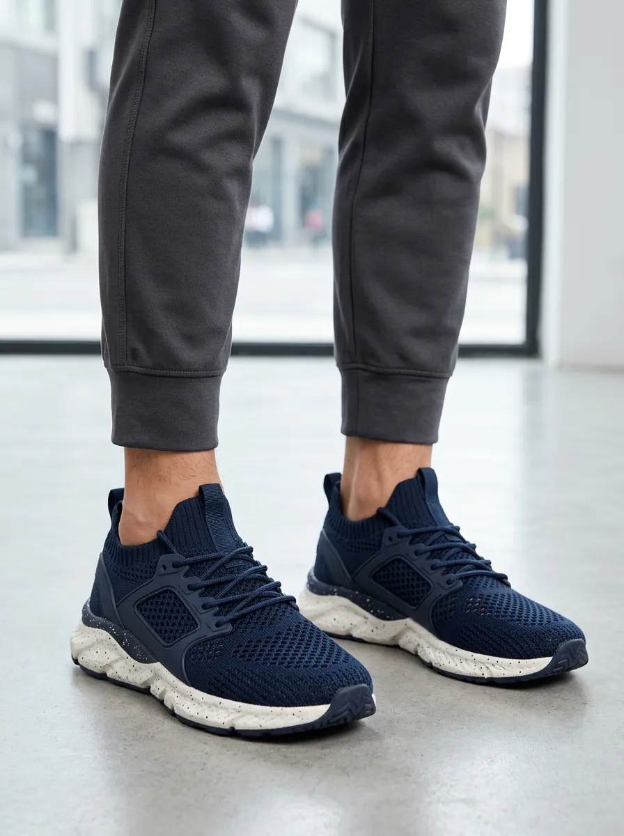 Men's Knit Speckled Sole Mesh Athletic Sneakers