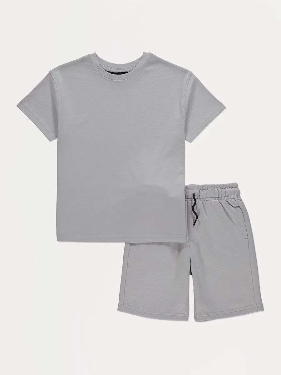 Grey Jersey Crew Neck T-shirt and Shorts Set
