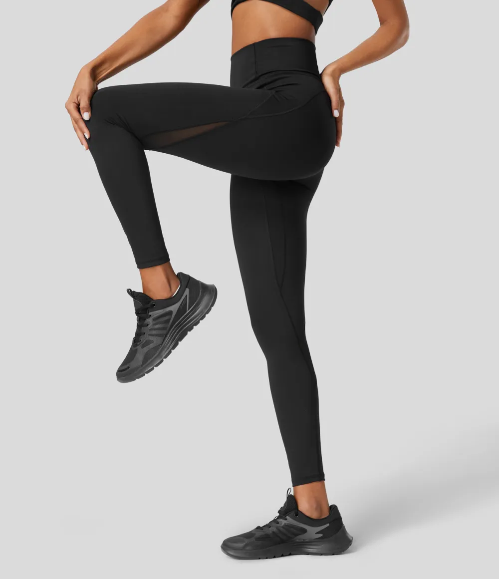 SpeedWave High Waisted Back Zip Pocket Contrast Mesh Quick Dry 7/8 Workout Leggings