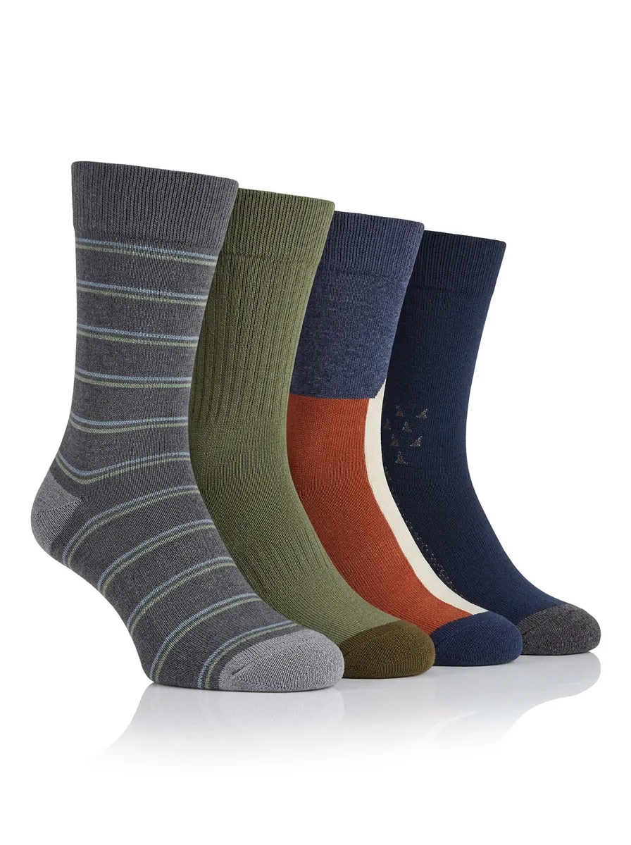 Comfort Striped Printed Essential Men's Four Pair Socks