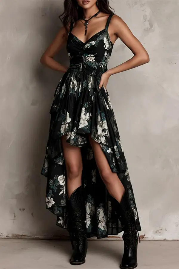 Draped Ruffled Ruffle Sleeve And Skirt Set