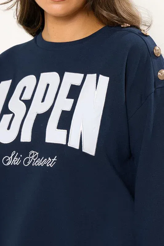 Navy Blue 'Aspen' Slogan Sweatshirt