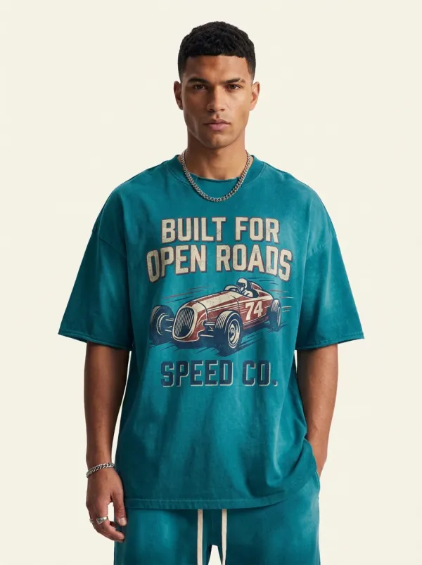 Men's Vintage Racing Car Built For Open Roads Printed T-shirt